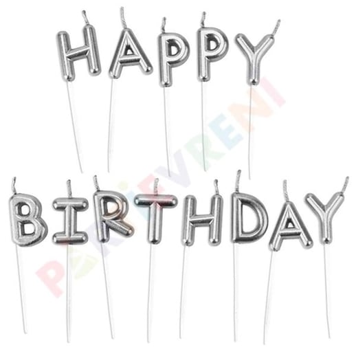 Happy Birthday Gümüş Pasta Mumu