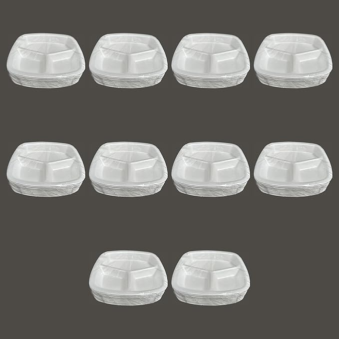 Dağyüce Tek Kullanımlık Köpük 3 Bölmeli Tabldot Köpük Tabak - 23.5x25 Cm. - 1 pkaet-10 Adet