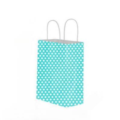 Mavi Puantiyeli Kağıt Poşet 20x22x10 Cm