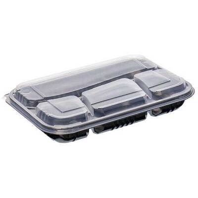 4 Bölmeli Kapaklı Siyah Kebap Kabı Seti 100 lü