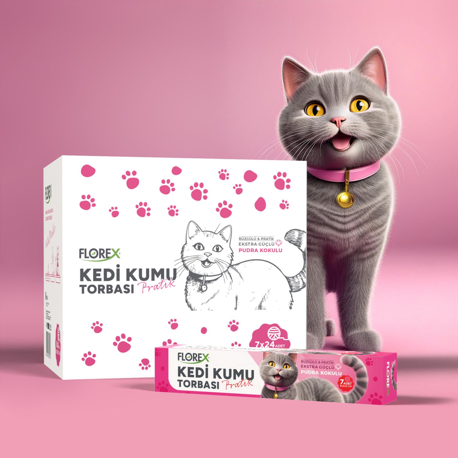 Florex Kedi Kumu Torbası Pudra Kokulu – 7'li Paket