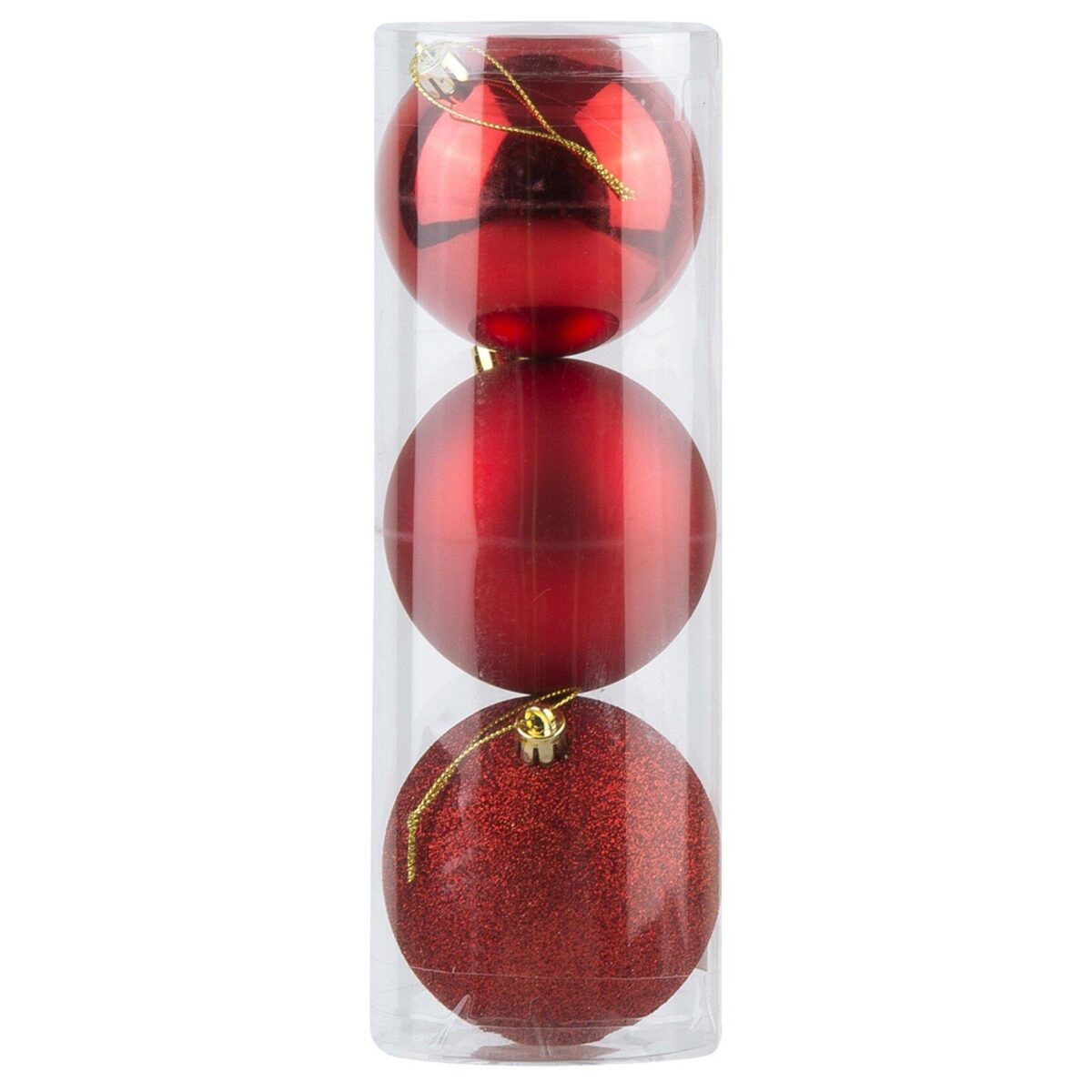 Yılbaşı Ağacı Süsleri 8 cm KIRMIZI Top Süs 3 lü Paket KIRMIZI Yeni Yıl Süsleri