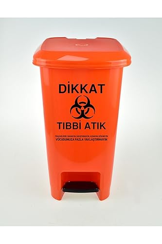 Tıbbi Atık Kovası 25 Litre Pedallı Tıbbi Atık Kutusu Slim Pedallı Çöp Kovası Atık Kutusu Turuncu
