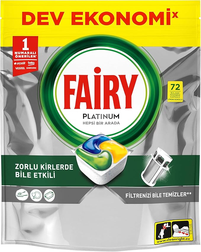 Fairy Platinum Bulaşık Makinesi Deterjanı Kapsülü/Tableti 72 Yıkama Limon Kokulu