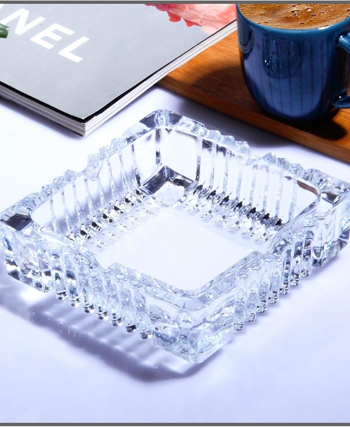 Cam Kare Kesme Küllük - Kül Tabağı - Kül Tablası ŞEFFAF