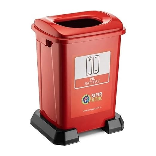 Sıfır Atık Geri Dönüşüm Çöp Kutusu Kovası 70 lt Kırmızı Pil Atıkları