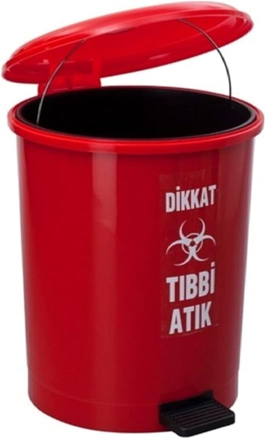 Çift Kovalı Tıbbi Atık Çöp Kovası Pedallı 40 Litre - Atık Kovası Kırmızı ve turuncu
